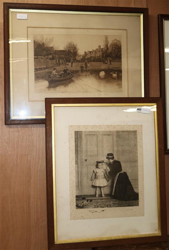 Edith Hayllar and Frederick Walker - two prints; Night Nursery & Marlow Ferry, 47 x 38cm & 37 x 52cm.